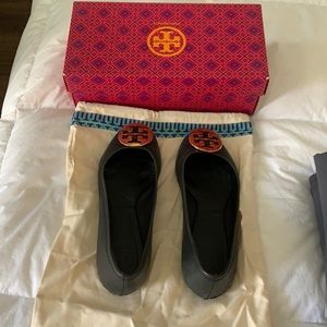 Black & Gold Tory Burch Reva Ballet Flats